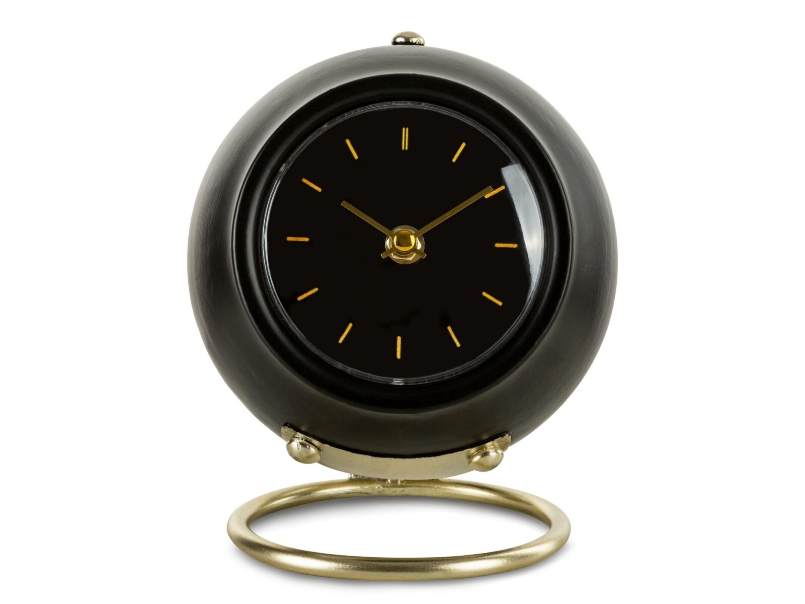 Stolové hodiny guľového tvaru v retro čiernozlatom, 16 cm